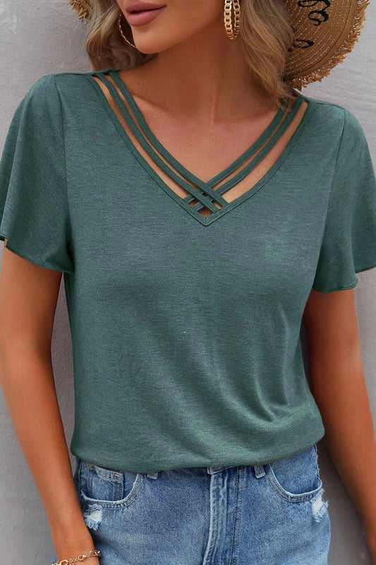 V-Neck Short Sleeve T-Shirt Turquoise