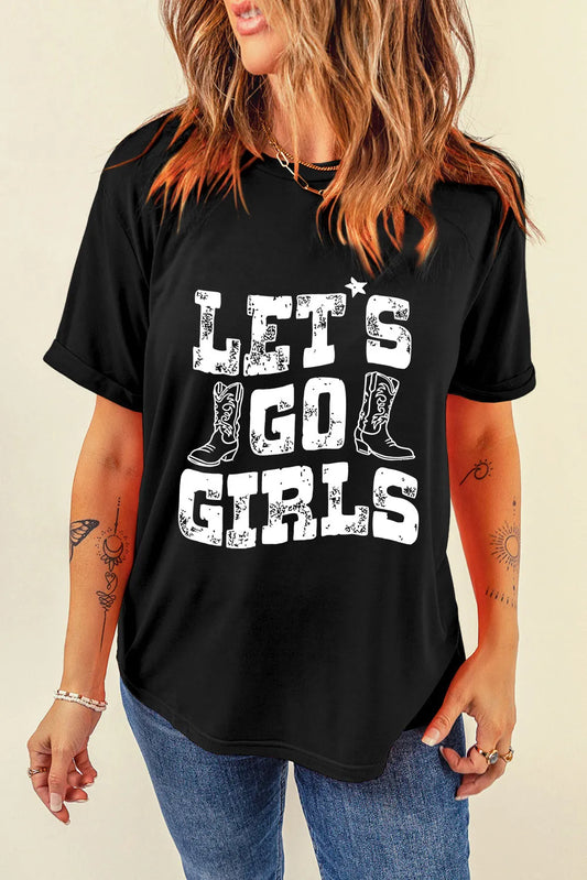 Letter Graphic Round Neck Short Sleeve T-Shirt Black