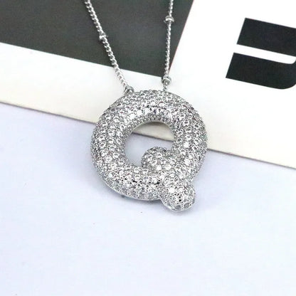 Copper Inlaid Zircon Letter Pendant Necklace Style Q One Size