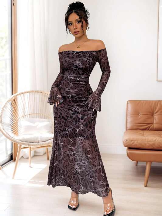 Off-Shoulder Long Sleeve Maxi Dress Medium Purple