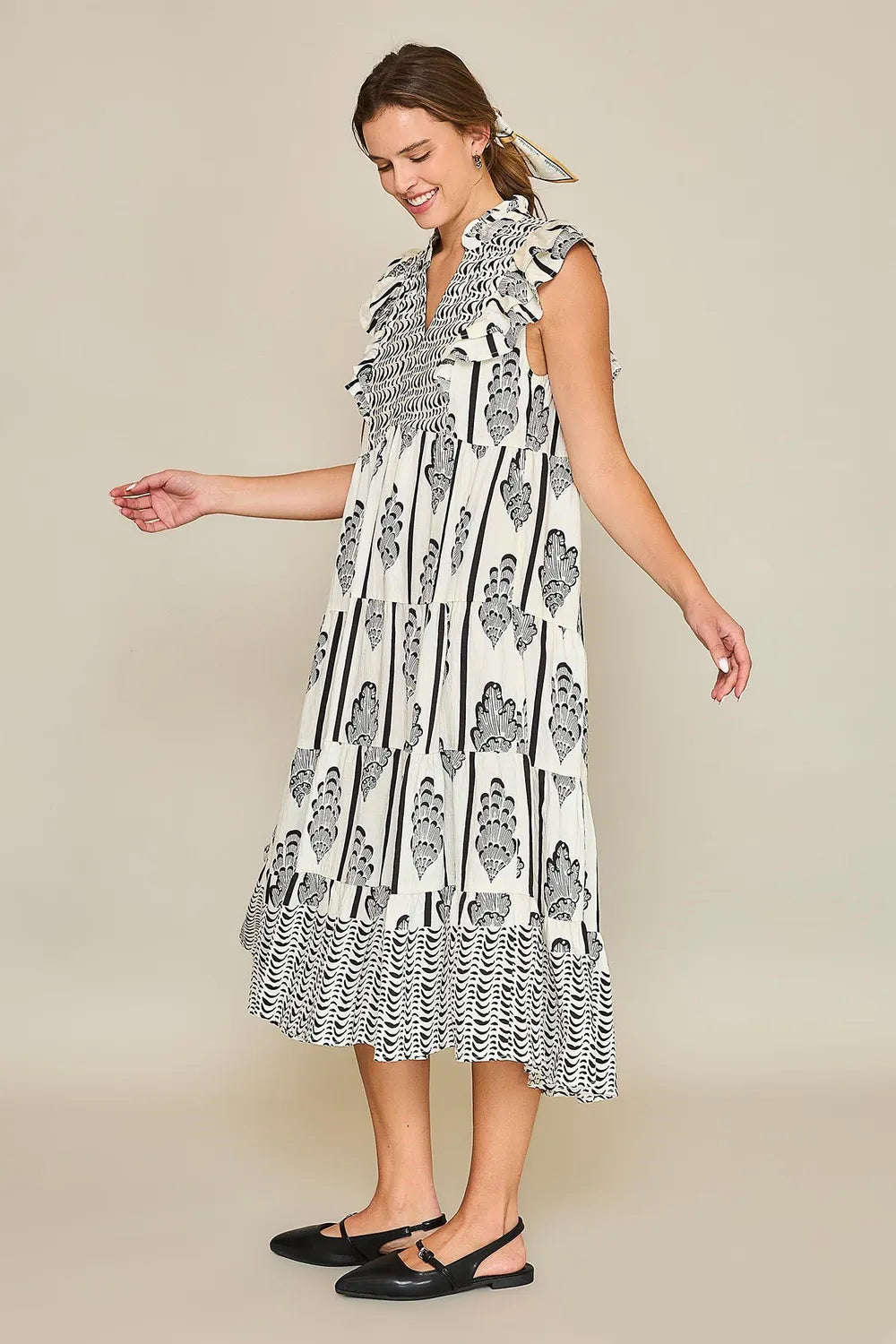 Umgee Full Size Boarder Print Midi Dress Plus Size