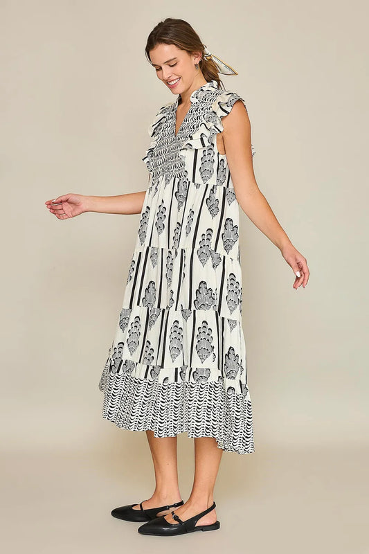 Umgee Full Size Boarder Print Midi Dress Plus Size