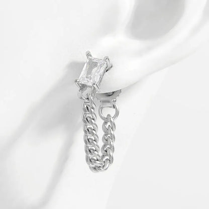 925 Sterling Silver Zircon Chain Earrings Silver One Size