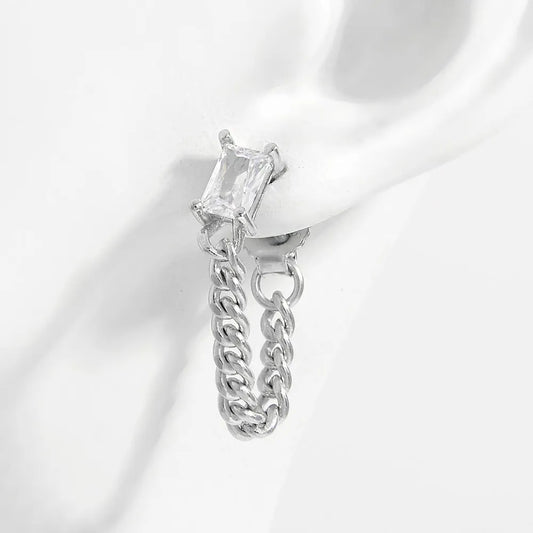 925 Sterling Silver Zircon Chain Earrings Silver One Size