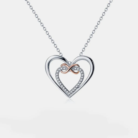 Heart Shape Inlaid Zircon 925 Sterling Silver Necklace Silver One Size