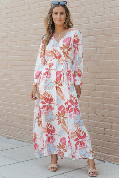 Printed Tie Waist Maxi Dress White