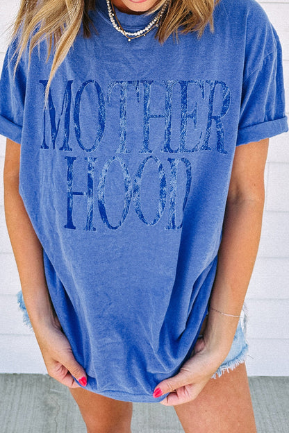 MOTHERHOOD Letter Graphic T-Shirt Blue
