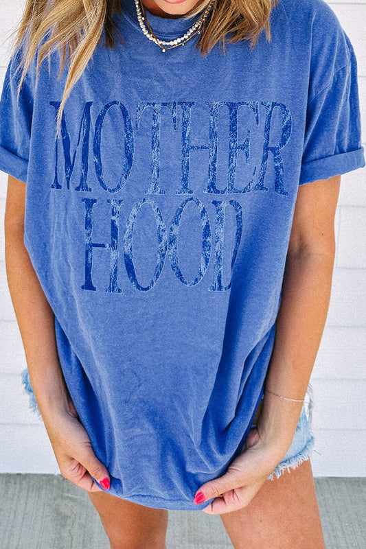 MOTHERHOOD Letter Graphic T-Shirt Blue