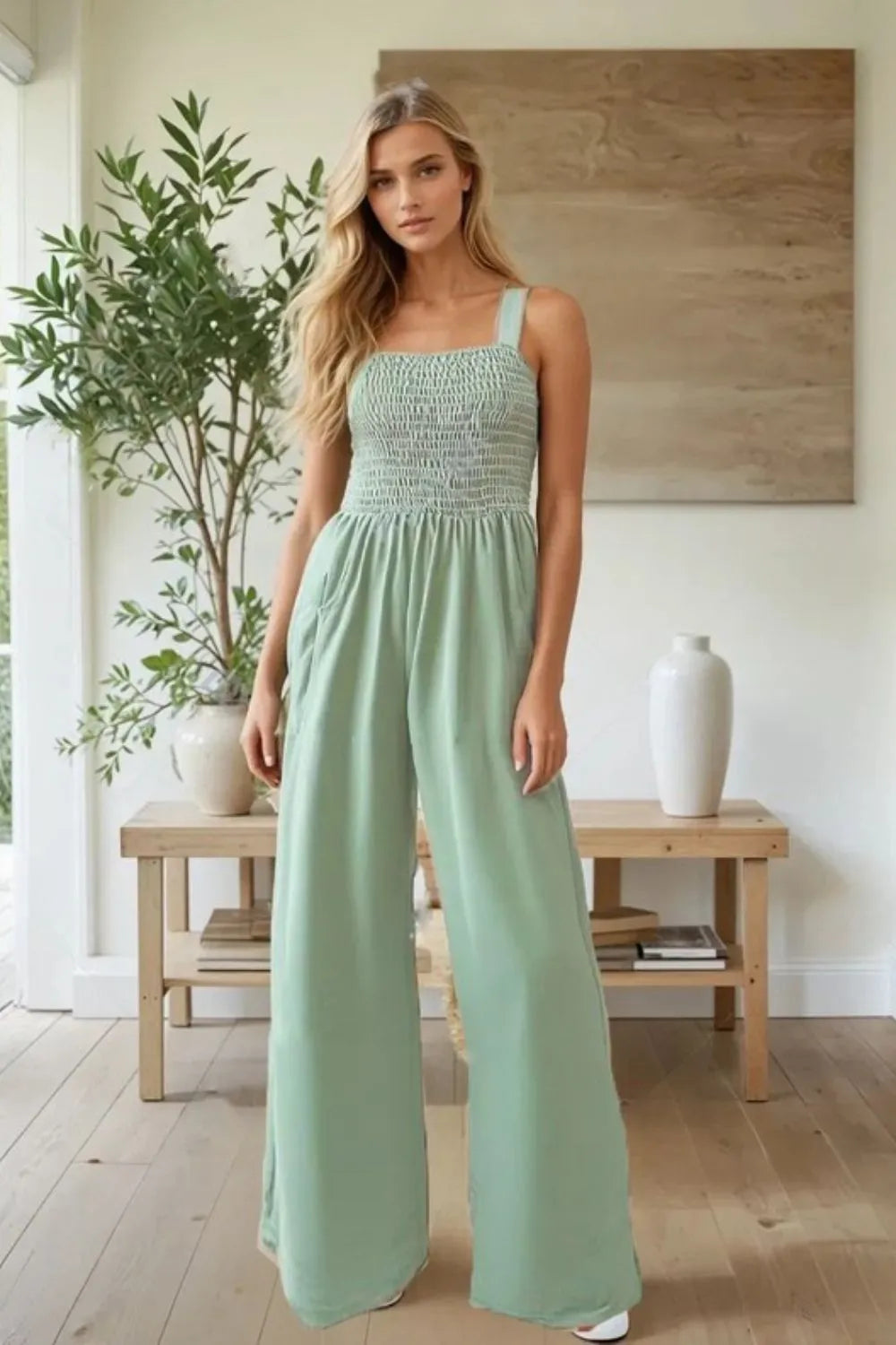 ADORA Smocking Top Wide Leg Jumpsuit SAGE