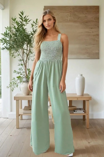 ADORA Smocking Top Wide Leg Jumpsuit SAGE