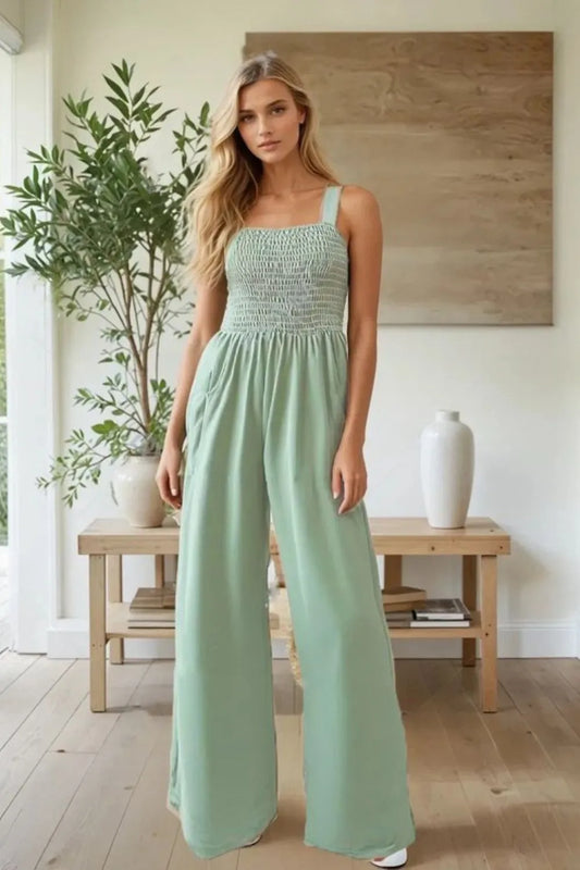 ADORA Smocking Top Wide Leg Jumpsuit SAGE