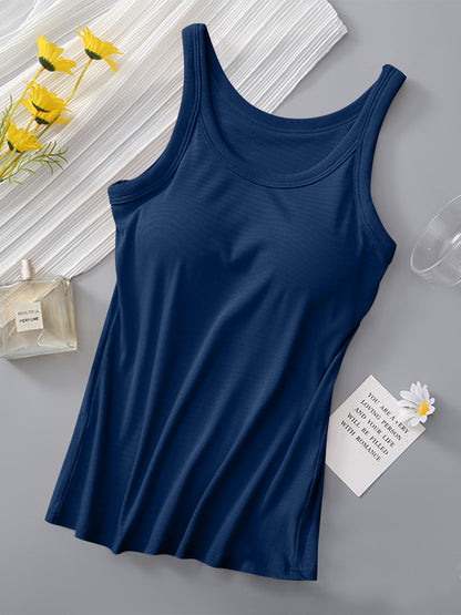 Round Neck Tank with Bra Dark Blue
