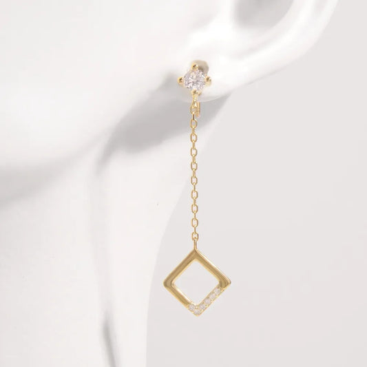 925 Sterling Silver Inlaid Zircon Earrings Gold One Size