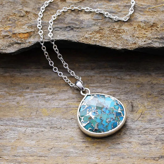 Turquoise Chain Pendant Necklace Silver One Size