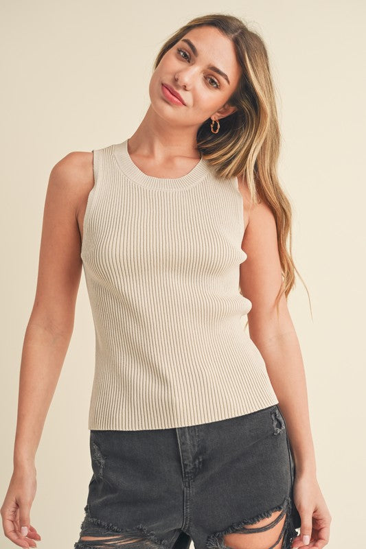 Aemi + Co Ribbed Round Neck Knit Tank