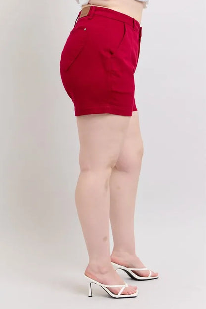 Judy Blue Plus Size High Waist Tummy Control Garment Dyed Heart Shaped Denim Shorts