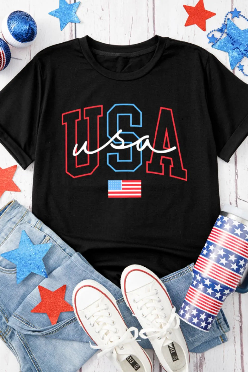 USA Round Neck Short Sleeve T-Shirt