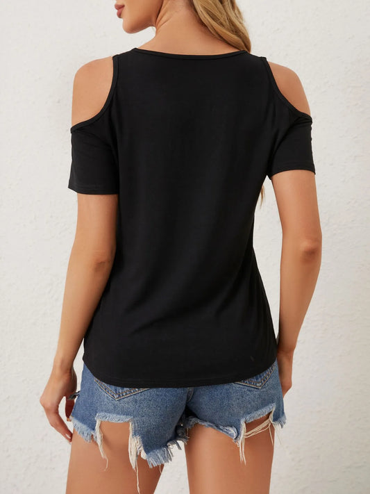 Cold Shoulder Lace V-Neck Blouse