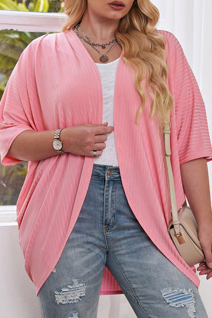 Plus Size Ribbed Cocoon Cover Up Pink