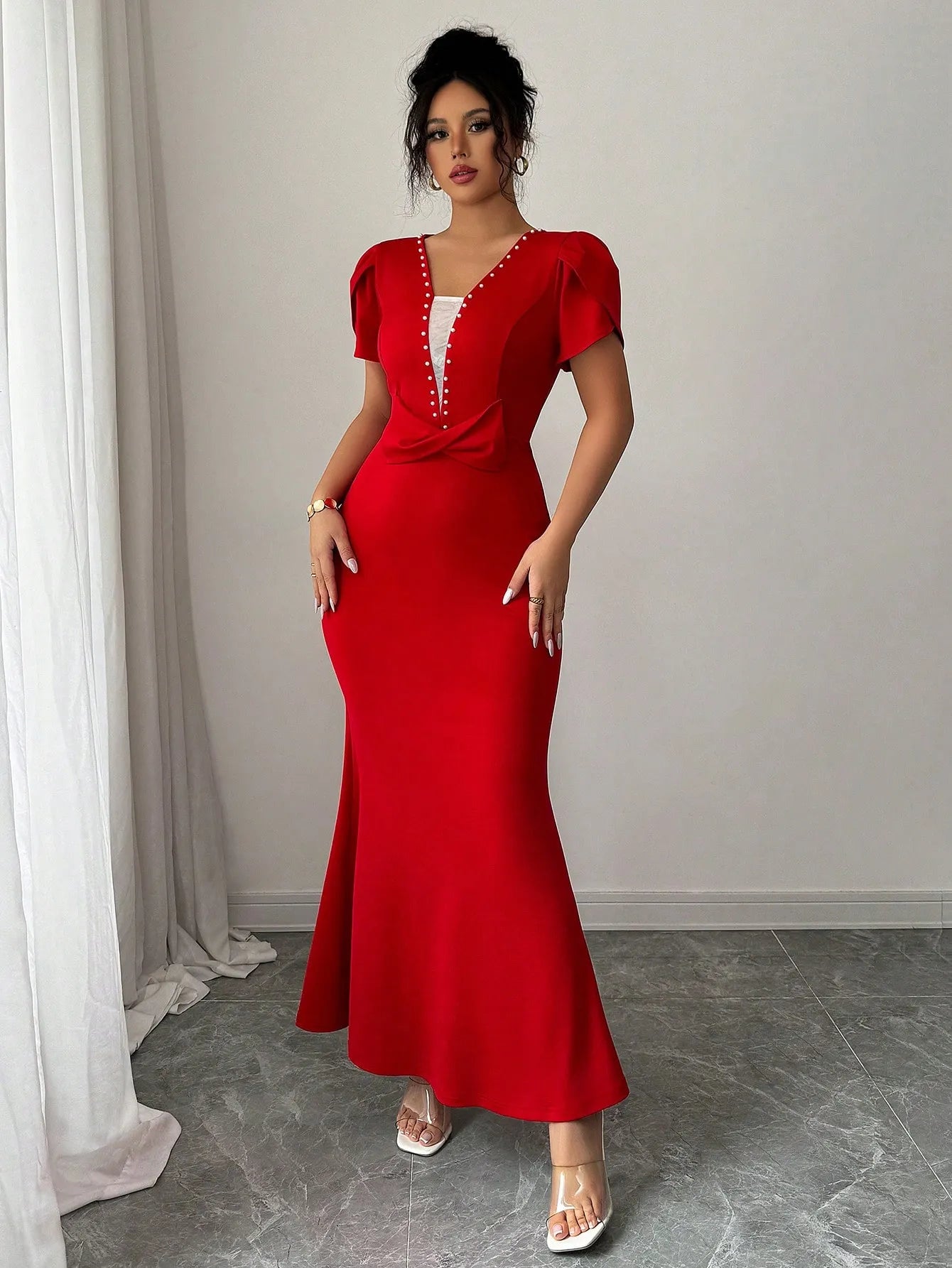 Petal Sleeve Mermaid Maxi Dress