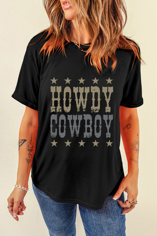 Letter Graphic Round Neck Short Sleeve T-Shirt Black