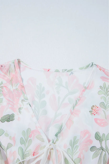 Tied Printed Short Sleeve Blouse