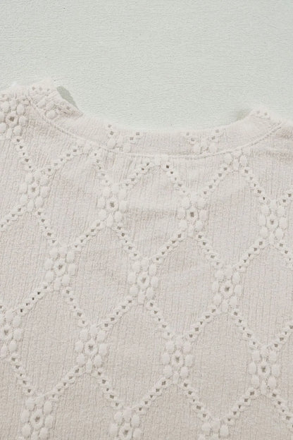 Eyelet Round Neck Short Sleeve Blouse