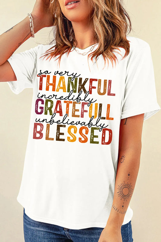 Letter Graphic Round Neck Short Sleeve T-Shirt White