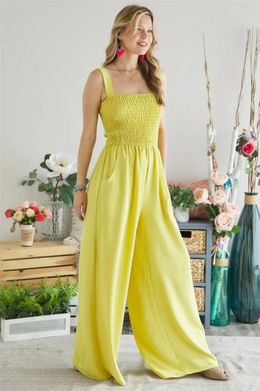 ADORA Smocking Top Wide Leg Jumpsuit YELLOW