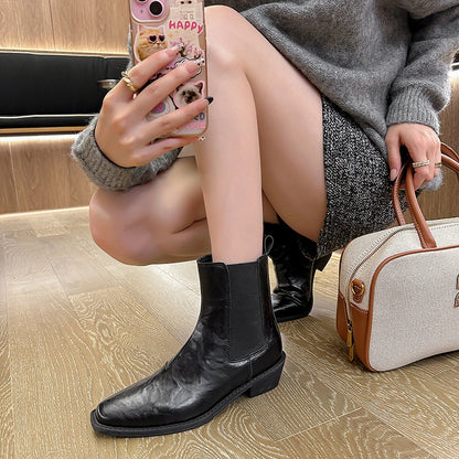 Square Toe Platform Boots Black