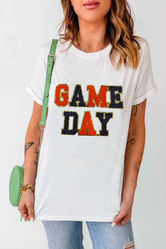 GAME DAY Round Neck Short Sleeve T-Shirt White