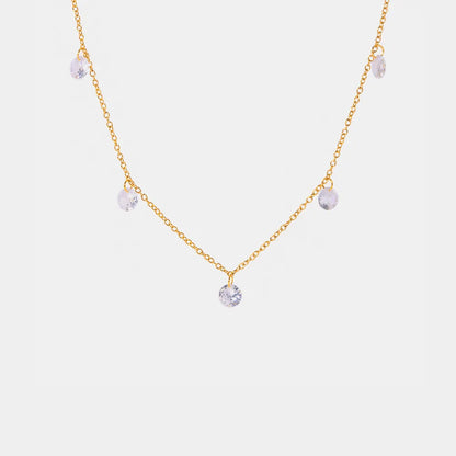 Stainless Steel Rhinestone Charm Necklace Gold One Size