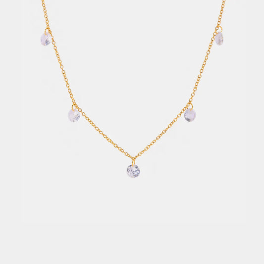 Stainless Steel Rhinestone Charm Necklace Gold One Size