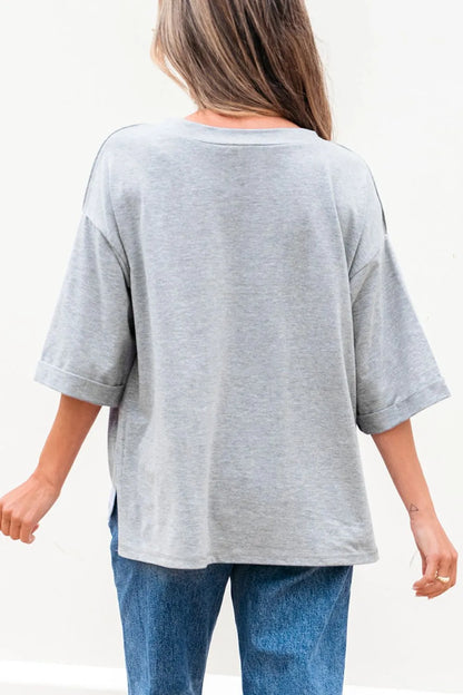 High Raglan Half Sleeve V Neck Oversized T Shirt