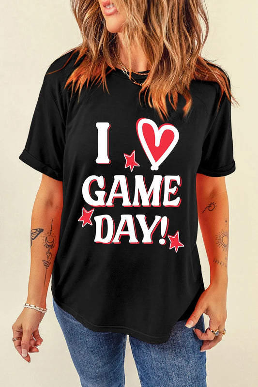 Letter Graphic Round Neck Short Sleeve T-Shirt Black