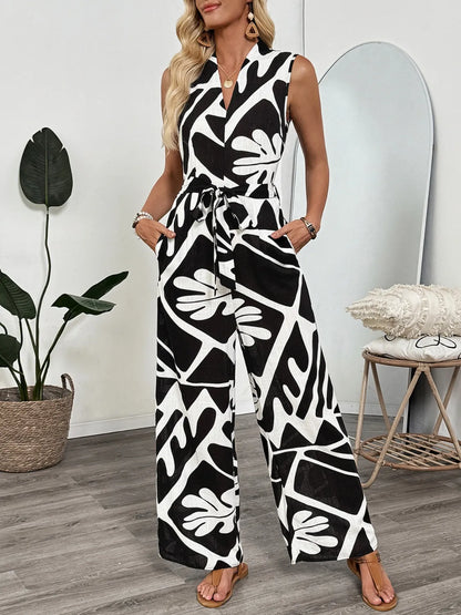 Printed Sleeveless Wide Leg Jumpsuit
