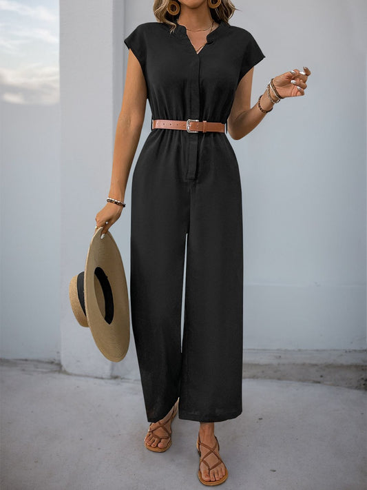 Perfee Notched Wide Leg Jumpsuit Black