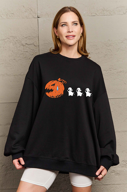 Simply Love Full Size Graphic Dropped Shoulder Sweatshirt Black