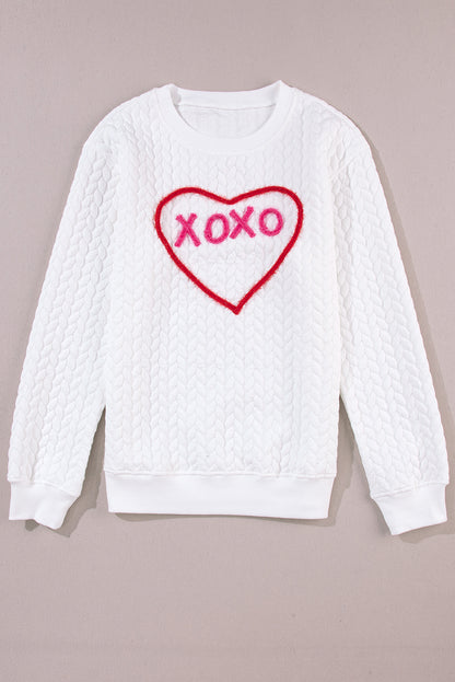 XOXO Heart Round Neck Dropped Shoulder Sweatshirt