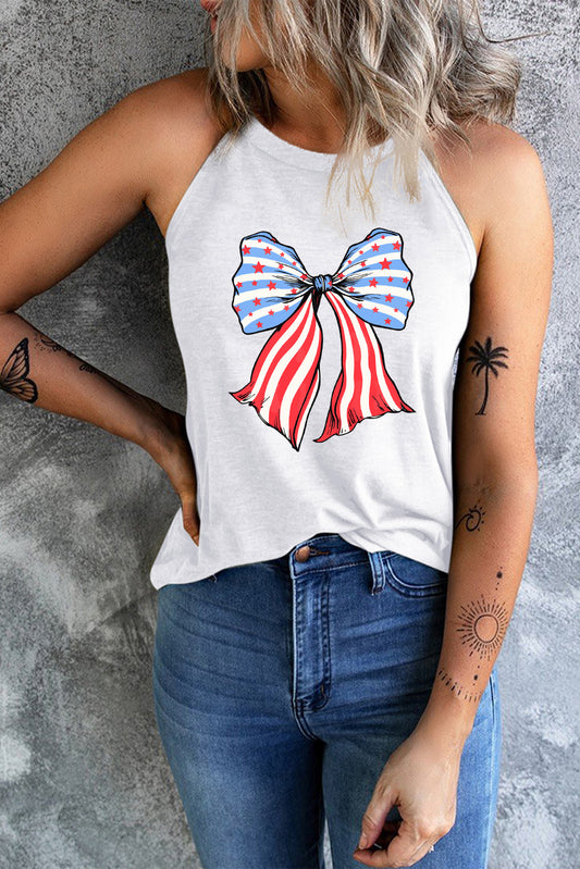 Bow Graphic Grecian Neck Tank White