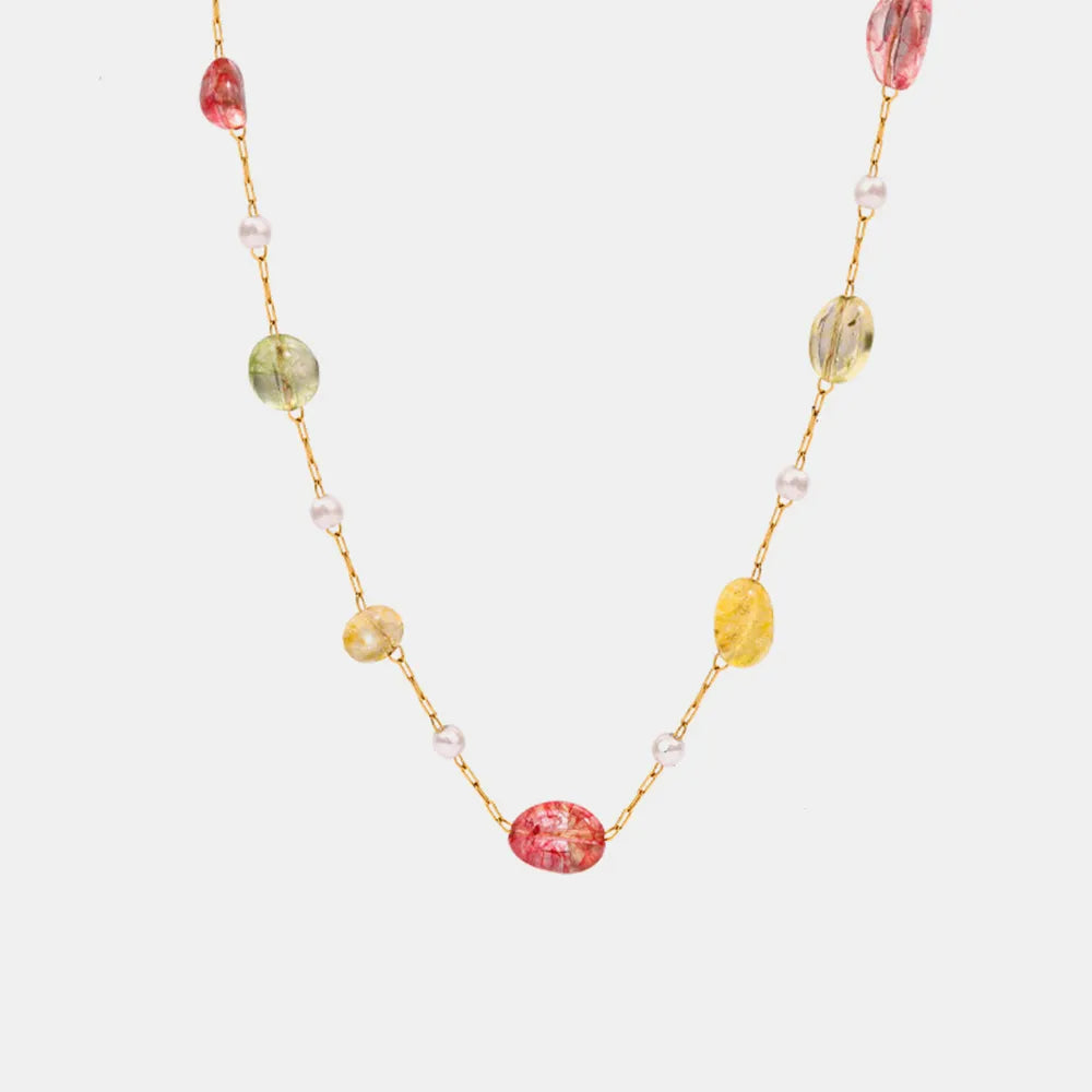 Titanium Steel Gold-plated Bead Necklace Style B One Size