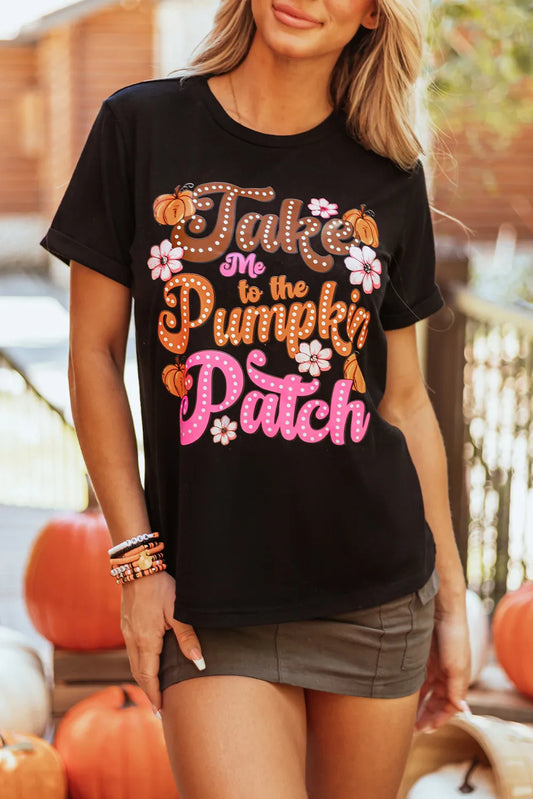 Letter Graphic Round Neck Short Sleeve T-Shirt Black
