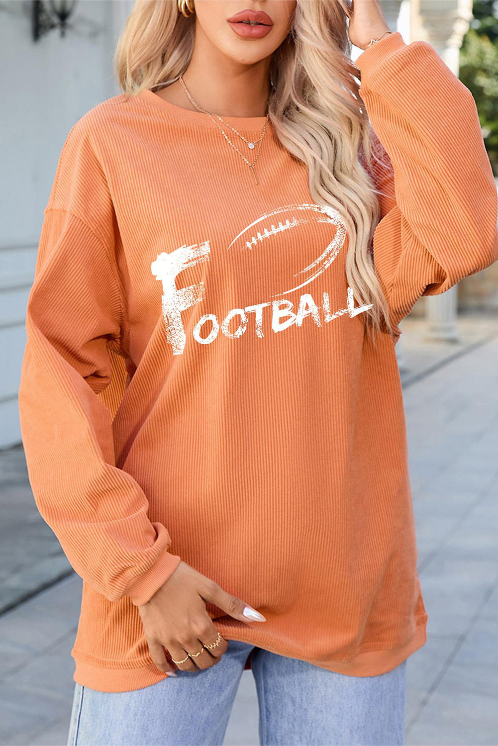 FOOTBALL Round Neck Long Sleeve Sweatshirt Sherbet