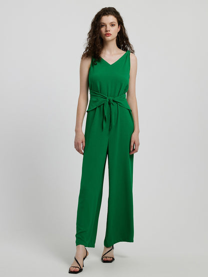 Honey Knot Detail Tie Front Sleeveless Jumpsuit Mid Green