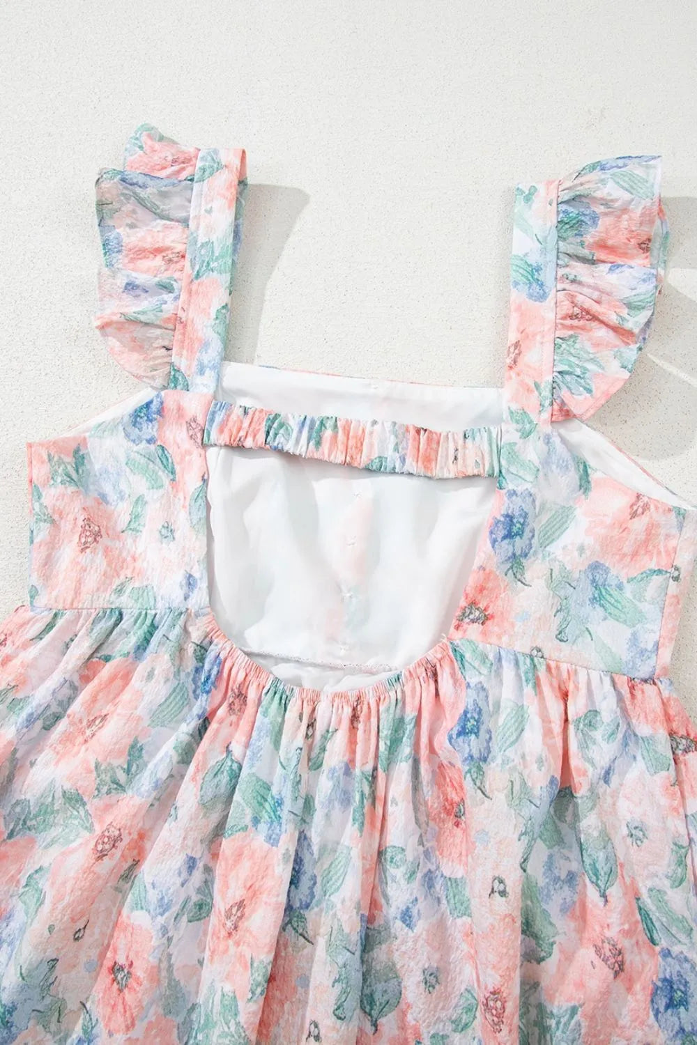 Floral Colorblock Flutter Straps Flowy Dress