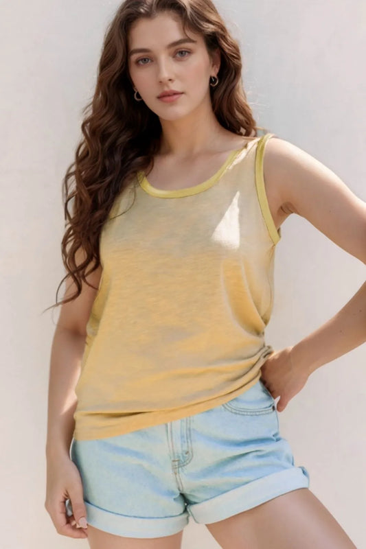 Round Neck Wide Strap Tank Tan