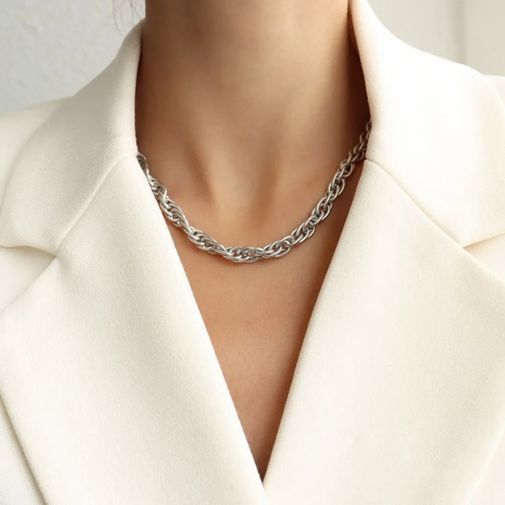 Titanium Steel Chain Necklace Silver One Size