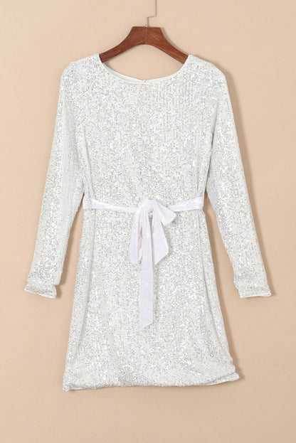 Sequin Tie Front T-Shirt Dress Ivory