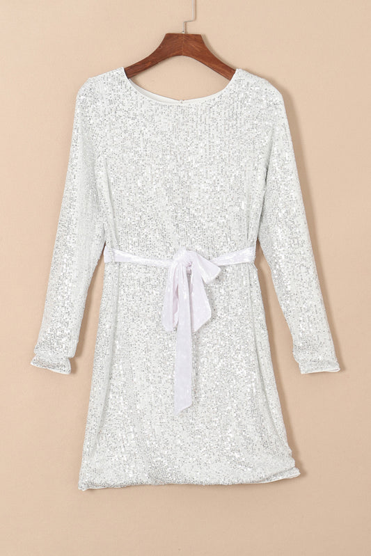 Sequin Tie Front T-Shirt Dress Ivory