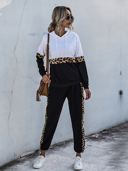 Perfee Contrast Long Sleeve Hooded Top and Joggers Set White